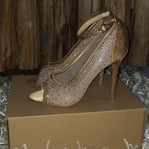 Gold and Beige Sparkly High Heels